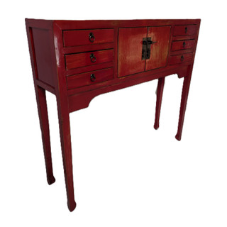 Red Lacquer Chinese Entry Table Distressed Finish