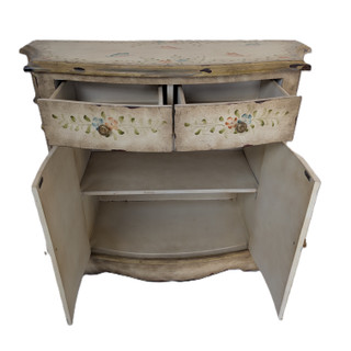 Scalloped Demilune Cabinet Hand Painted Tuscan Floral Vines 