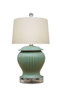 27"H Oriental Celadon Table Lamp with inline switch and Fabric Shade Seated on a Crystal Stand