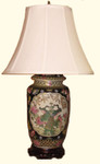 14 inch tall hand painted Chinese porcelain lamp with floral design. Choice of shade