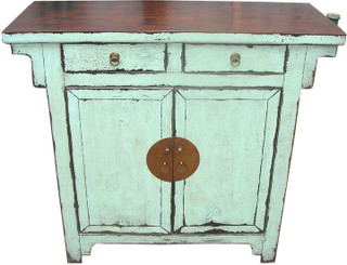 Chinese Antique Hall Chest Refinished In Stunning Turquoise Blue