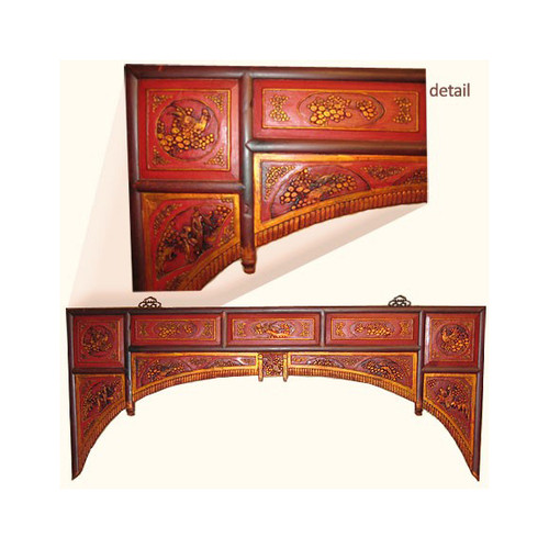 Oriental Antique Bed Panel In Opium Style With Gold And Red 65''Wide Image 1 - Oriental Antique Bed Panel In Opium Style With Gold And Red 65''Wide