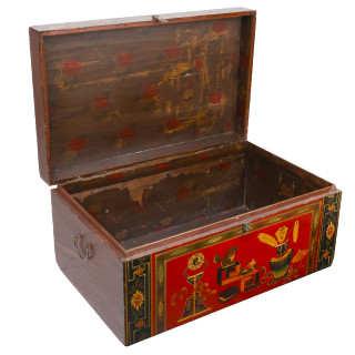23" High Chinese Antique Trunk With Floral Hand Painted Design