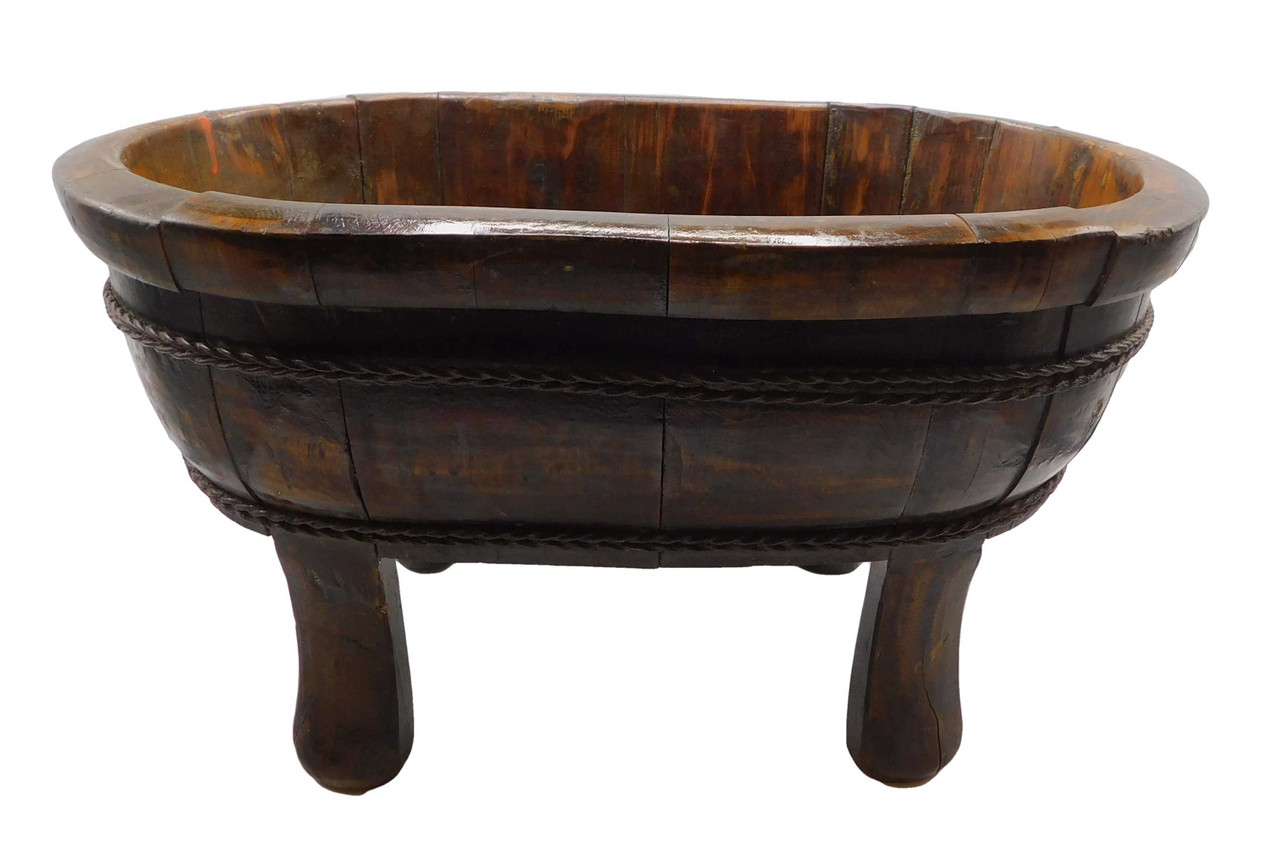 Chinese Foot Tub in vintage wood and antique Oriental Furnishings