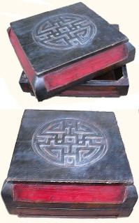 Chinese antique hand carved shoe box , with Long Life symbol.