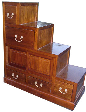 Double sided step Tansu chest or cabinet
