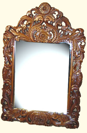 Dollhouse Miniature Fancy Wood Wall Mirror with Mahogany Frame T3309 