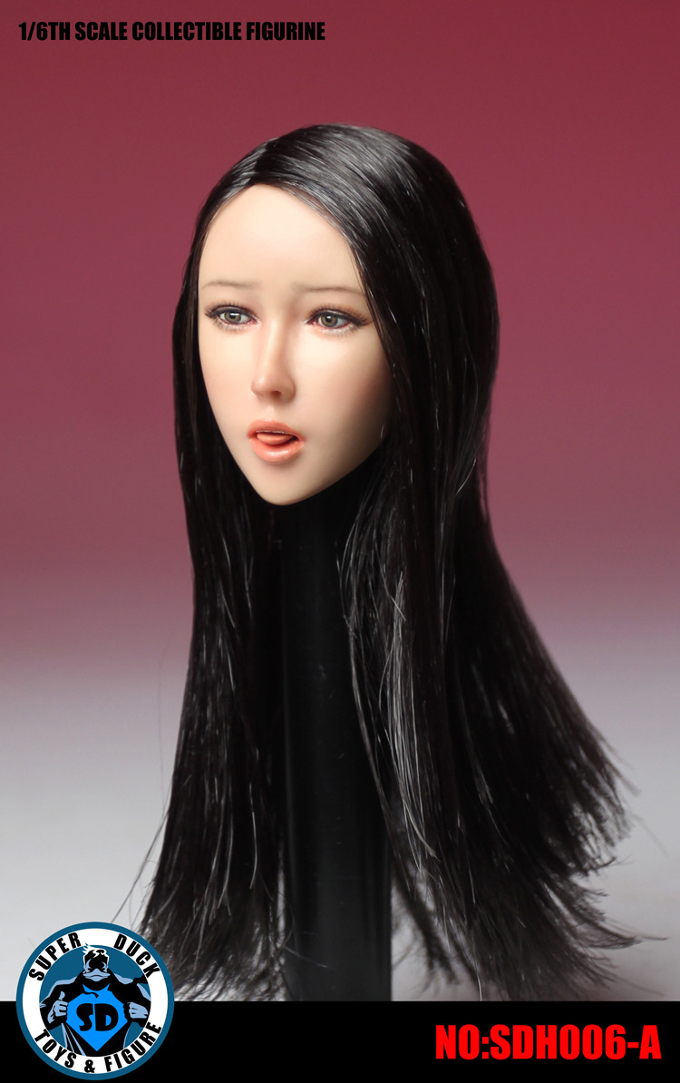 SUPER DUCK SDH006-A 1/6 Scale Girl Head Sculpt Long Black