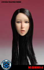 SUPER DUCK SDH006-A 1/6 Scale Girl Head Sculpt Long Black Hair with Attachable Tongue 