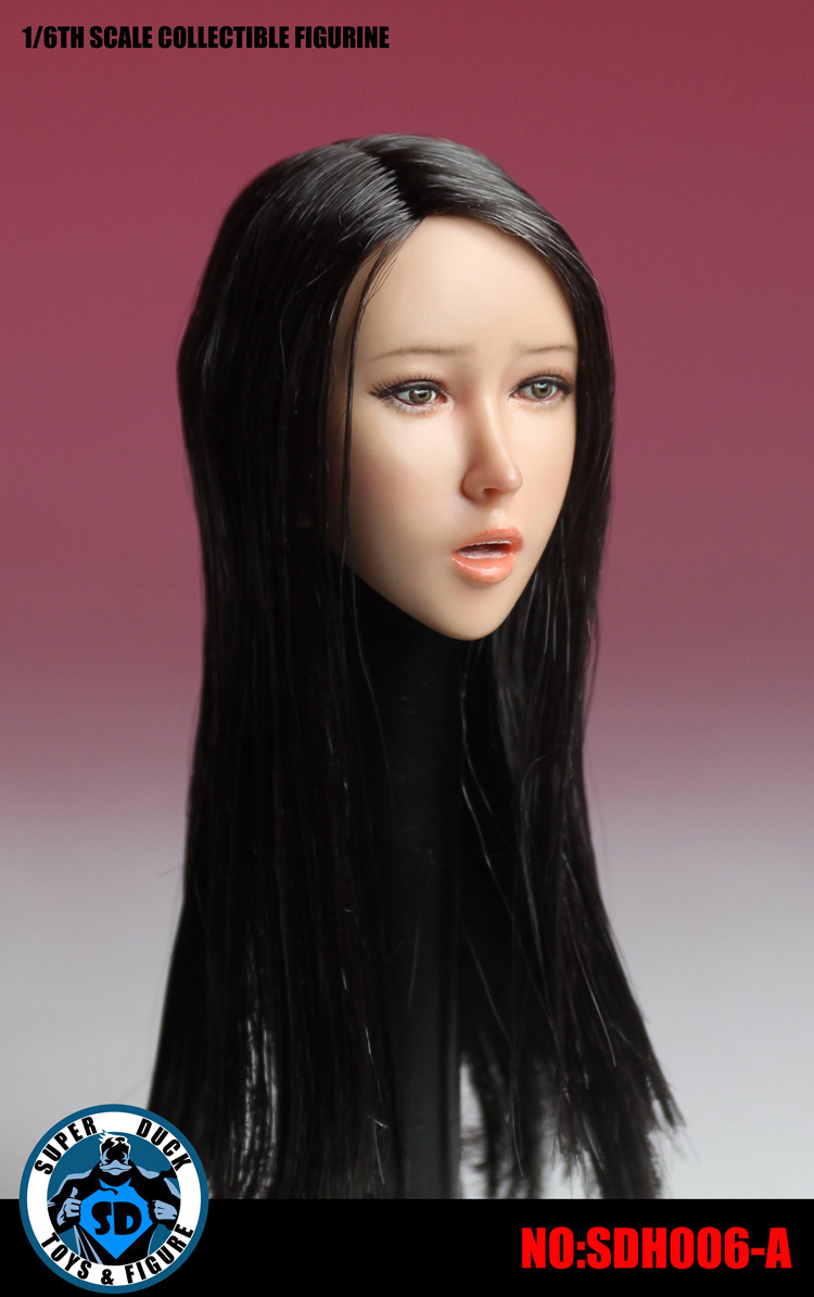 SUPER DUCK SDH006-A 1/6 Scale Girl Head Sculpt Long Black