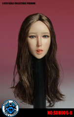 SUPER DUCK SDH006-B 1/6 Scale Girl Head Sculpt Long Brown Hair with Attachable Tongue 