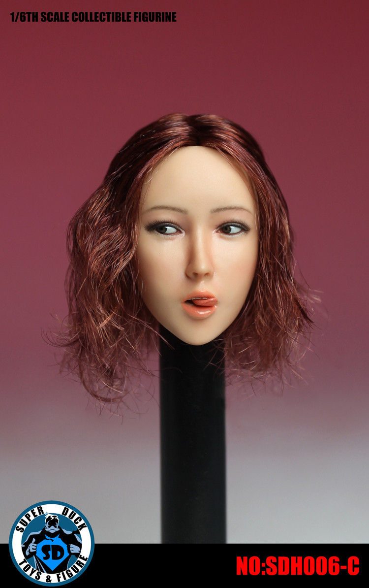 SUPER DUCK SDH006-C 1/6 Scale Girl Head Sculpt Short Red Hair with  Attachable Tongue