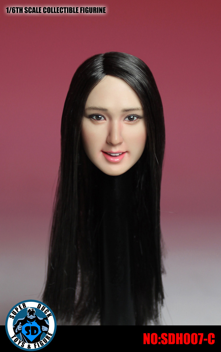 SUPER DUCK SDH007-C 1/6 Scale Asian Girl Head Sculpt Long Black Hair