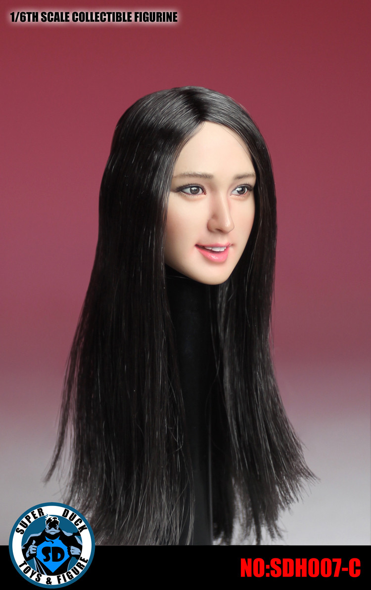 SUPER DUCK SDH007-C 1/6 Scale Asian Girl Head Sculpt Long