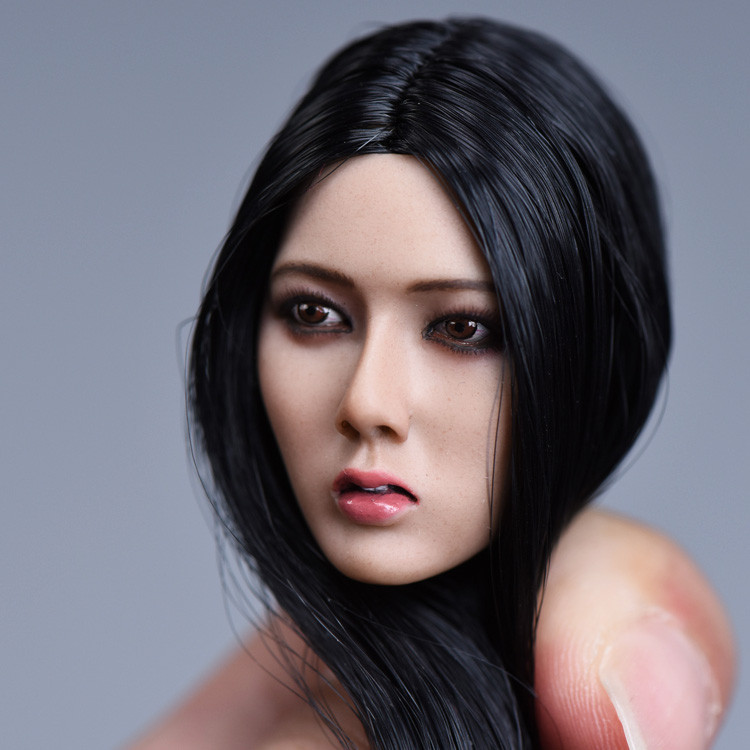 1//6 YMtoys Asian Female Long Black Hair Suntan Head Ying C Ver For 12/" Figure