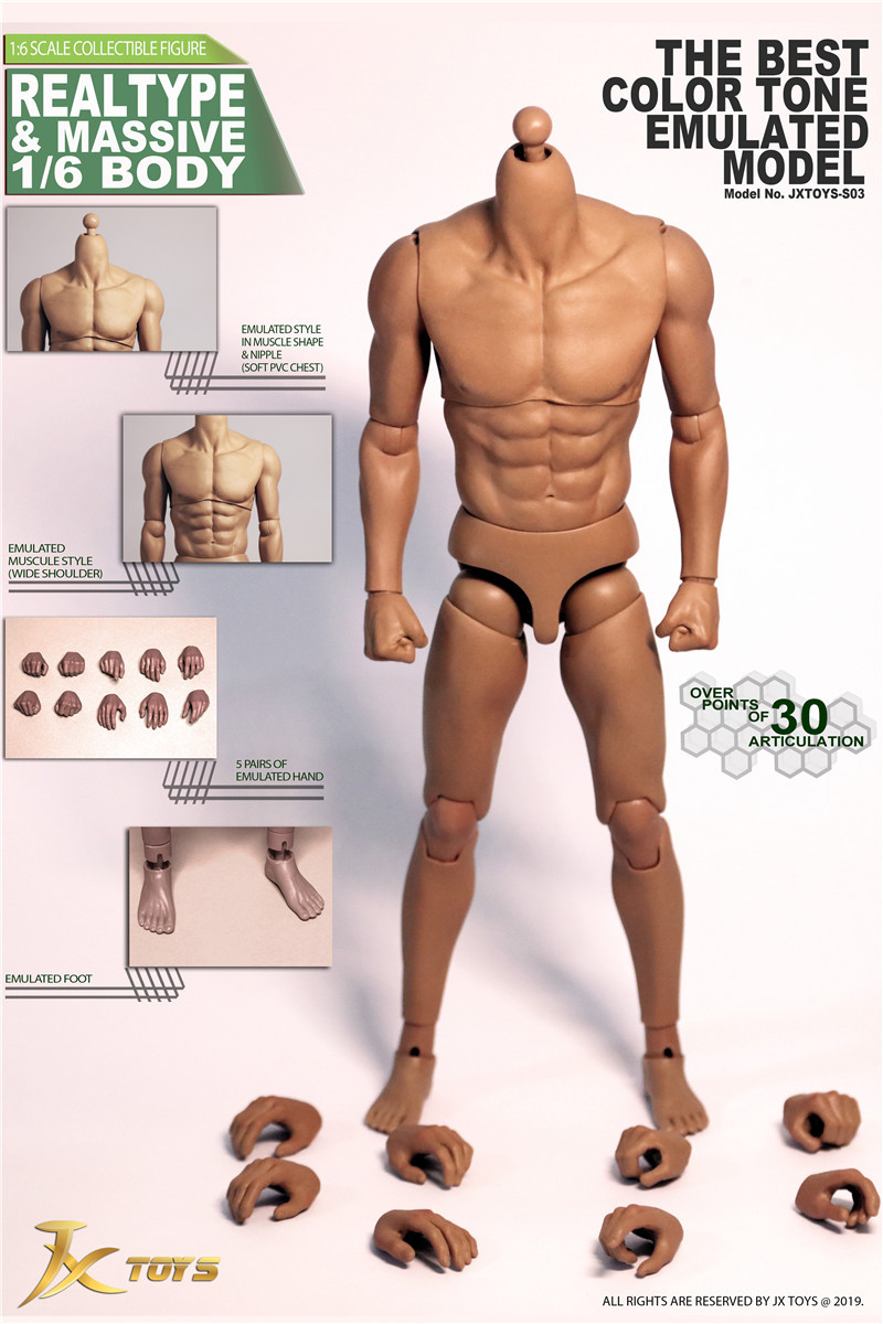 1/6 scale Emulated Muscular Figure Body One Torso Fit HOT TOYS Head Sculpt 