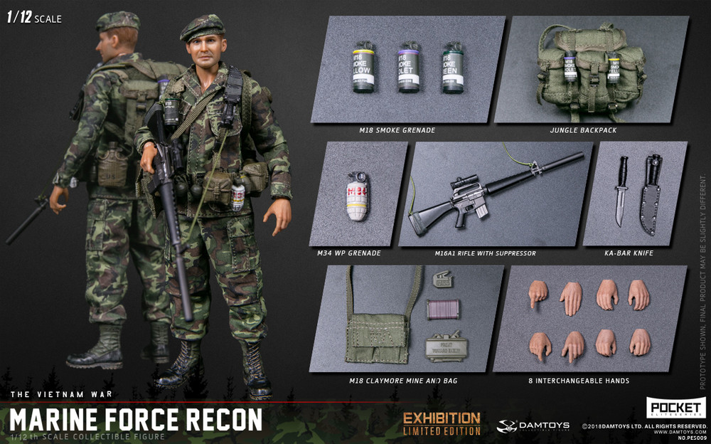 DAMTOYS PES009 1/12 Marine Force Recon in Vietnam Action Figure Set Soldier Toys 