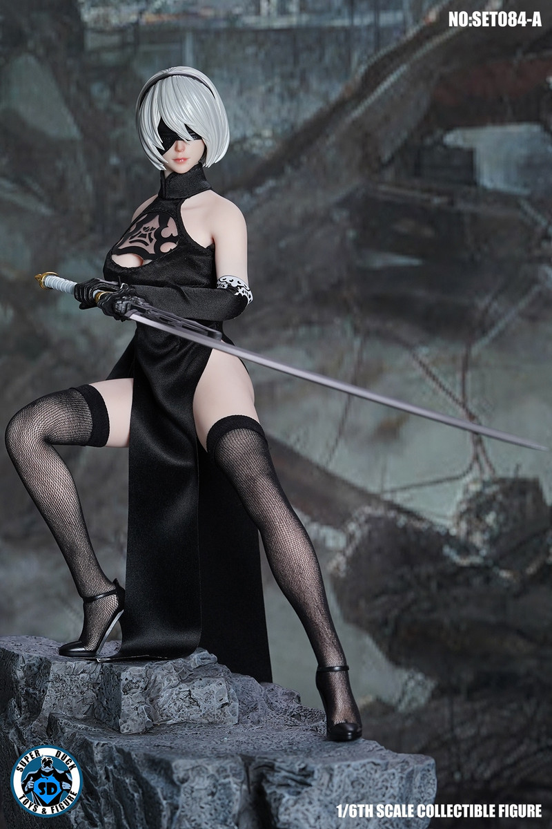 Super Duck SET084A 1/6 2b nier Sexy Robot Head Sculpt + Costume Se