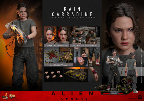 Hot Toys Rain Carradine Alien Romulus MMS793 one sixth scale action figure showcasing the highly detailed Cailee Spaeny head sculpt with rolling eyeball system.