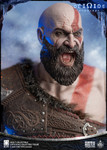 Close up view of the 1/6 scale Leviathan Axe and Guardian Shield weapons included with the Onetoys Kratos collectible action figure.