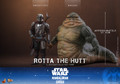 Hot Toys Rotta The Hutt figure displayed next to 1/6 scale Mandalorian and Grogu.