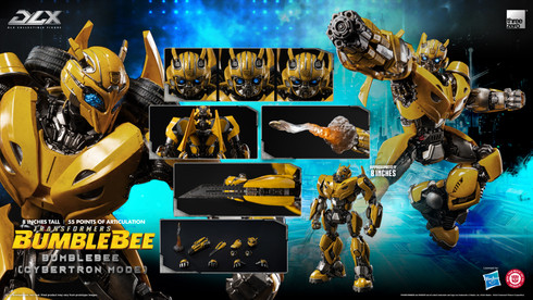 hreezero DLX Bumblebee Cybertron Mode action figure in a dynamic battle stance displaying its high level of poseability.