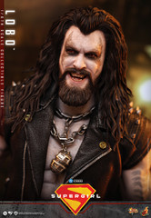 A detailed close up image showcases the incredible paint application and wild hair sculpt on the Hot Toys Lobo collectible head sculpt.