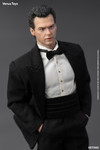 The front view of the Venus Toys VET005 one twelfth scale Mr W figure showcases the intricately tailored black fabric suit and the realistic head sculpt