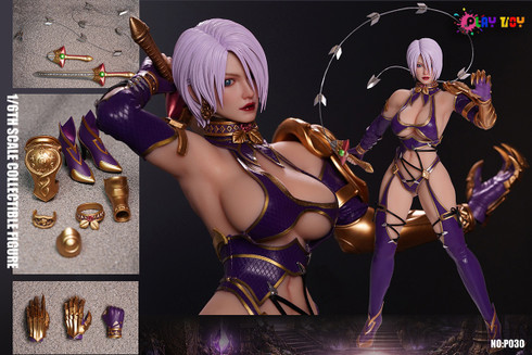 Full body view of the sixth scale female action figure show casing the articulation limits of the seamless silicone body and metal skeleton.