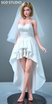 The magnificent premium wedding dress variant draped flawlessly over the platinum silicone seamless body.