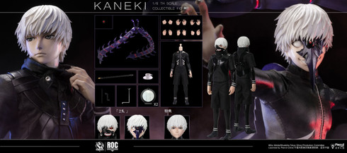 Rocket Toys Kaneki Battle Suit Version one sixth scale figure shown from the front displaying the complete fabric costume and signature mask detail.