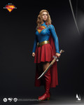 Front view of the INART Supergirl one sixth scale figure showcasing the movie accurate fabric suit and detailed red cape.