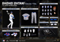 Blitzway Shohei Ohtani 1/6 scale deluxe action figure in his home white Los Angeles Dodgers uniform displaying his focused batting stance.