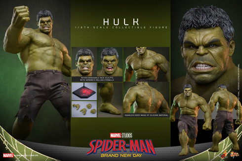 Hot Toys MMS905 Savage Hulk sixth scale collectible figure standing in full body posture with battle damaged gray shorts from Spider Man Brand New Day