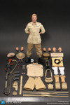 this image presents the full DID K80197 1/6 scale WWII British SAS Special Forces Colonel Alan figure displayed alongside his complete uniform setup and diecast weapon accessories.