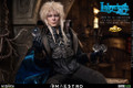Close up of Jareth holding his clear crystal sphere accessories with interchangeable gloved hands.