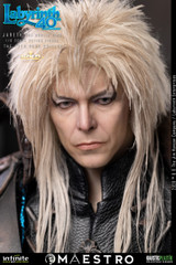 Close up view of the 1/6 scale David Bowie head sculpt showing detailed facial features and styled blonde hair.