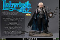 Front full view of the Labyrinth Jareth The Goblin King 1/6 scale action figure wearing his tailored black cape and tunic.