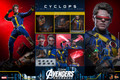 An overview layout displays all included accessories such as interchangeable hands extra visors and optic beam effects for the Cyclops figure.