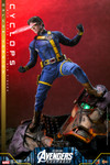 The front view photo showcases the Hot Toys 1/6th scale Cyclops Deluxe Version collectible figure in full tactical uniform wearing his signature visor.