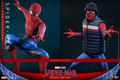 Hot Toys MMS893 Spider Man figure wearing the Deluxe exclusive multi colored striped puffer vest and black knitted beanie streetwear accessories.