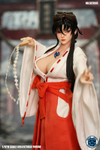 he SuperDuck SET095 airborne shrine maiden figure showcased in a dynamic action stance highlighting the seamless silicone body articulation.