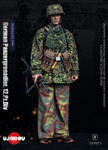 Close up view of the die cast metal Panzerfaust 60 weapon and M42 metal helmet with Spring Oak Leaf camo cover on the UJINDOU UD9071 figure.