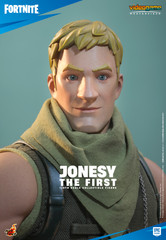 Close up shot of the Hot Toys Jonesy The First head sculpt showing realistic facial details rolling eyeball feature and blonde sculpted hair.