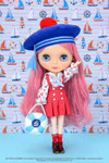 CWC Limited Neo Blythe Sailing Dominique full length shot in her nautical sailor outfit showing long wavy Mauve Pink hair.