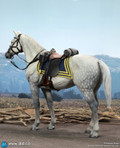 DID E60086 1/6 scale Civil War white war horse in a standing pose showcasing detailed resin sculpting and genuine leather reins.