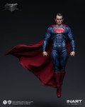 Action shot of the INART 1/12 scale Superman in a flying position mounted on the custom display stand.