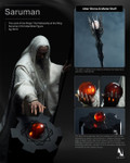 The Saruman 1/6 scale figure holding the Palantir of Orthanc accessory on its dedicated display stand.