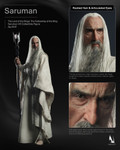 Close up shot of the INART Saruman head sculpt showcasing the uncanny likeness of Christopher Lee and the moveable eyeball system.