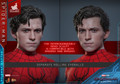 A close up showing the highly detailed unmasked Peter Parker head sculpt featuring the realistic face of the actor.